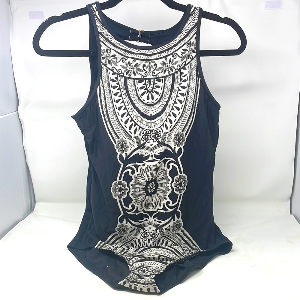Jantzen Black White One-Piece Bathing Swimsuit Size 12 Excellent Condition